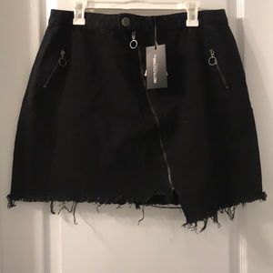 Black denim skirt with zippers